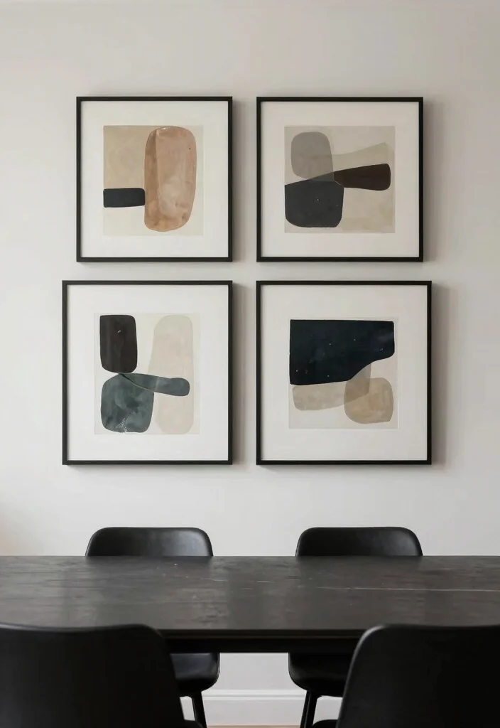 15 Black Kitchen Table Decor Ideas With Modern Edge - 10. Artistic Wall Art Above the Table 1