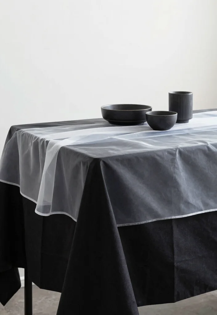 15 Black Kitchen Table Decor Ideas With Modern Edge - 11. Creative Layering with Tablecloths 1