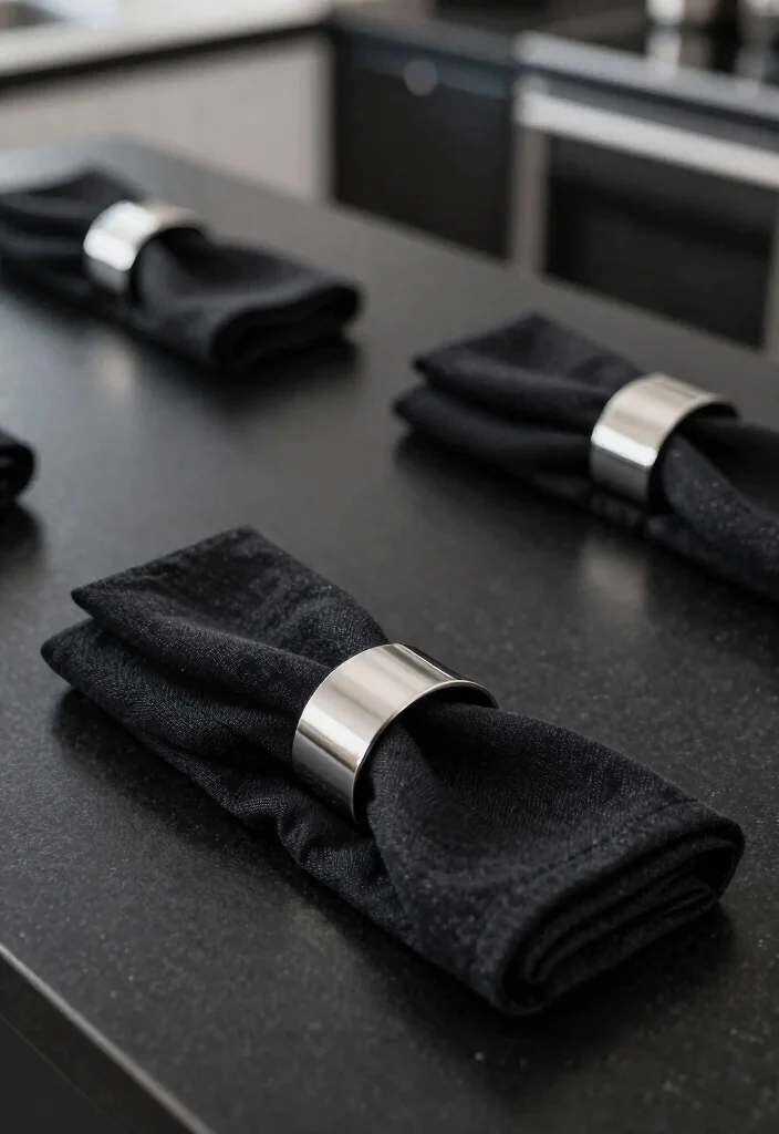 15 Black Kitchen Table Decor Ideas With Modern Edge - 15. Playful Napkin Presentation 1