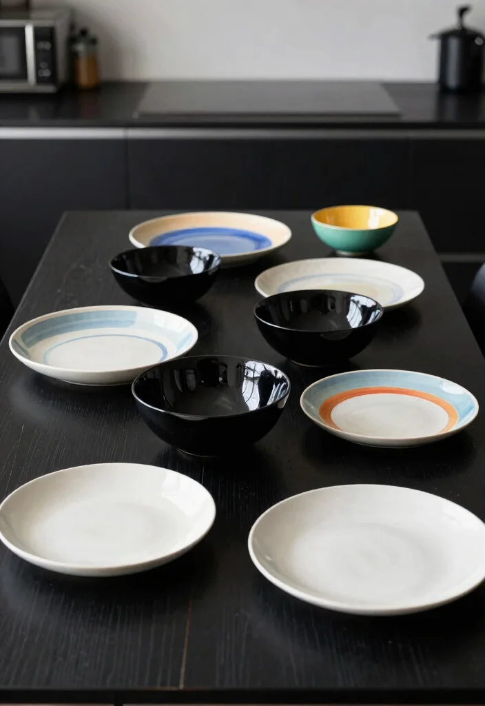15 Black Kitchen Table Decor Ideas With Modern Edge - 3. Artistic Tableware 1