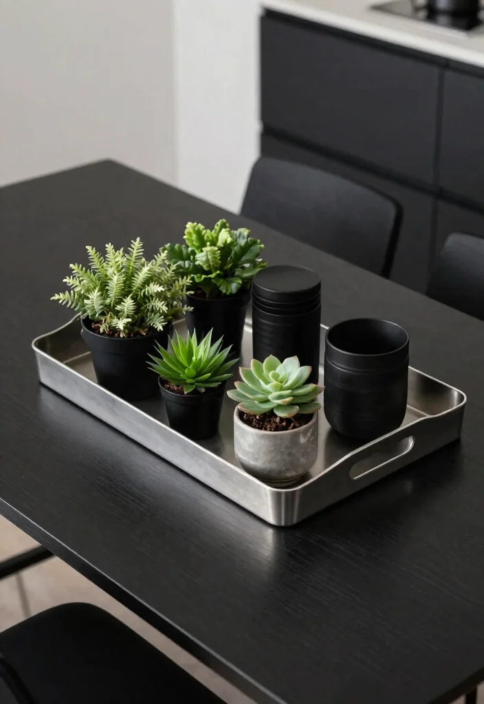 15 Black Kitchen Table Decor Ideas With Modern Edge - 5. Stylish Serving Trays 1