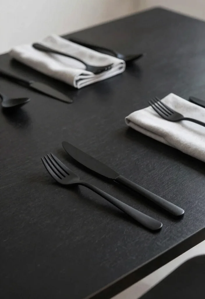 15 Black Kitchen Table Decor Ideas With Modern Edge - 6. Elegant Flatware 1