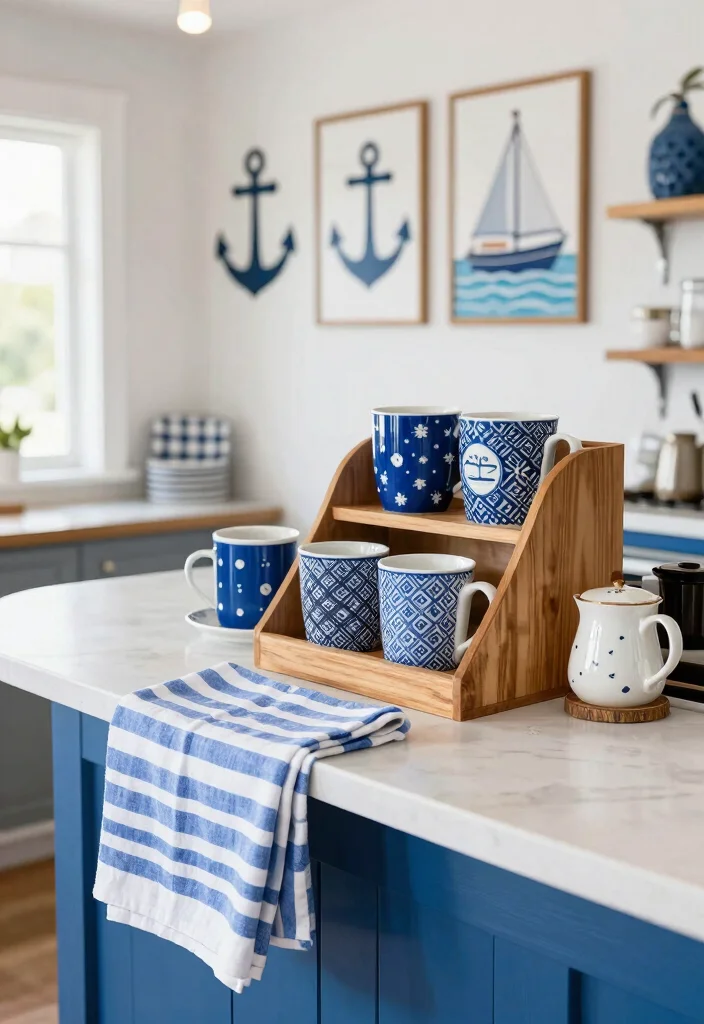 15 Blue Coffee Bar Ideas With Fresh Pop of Color - 1. Nautical Blue Accents 1