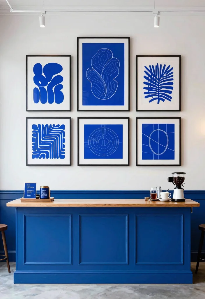 15 Blue Coffee Bar Ideas With Fresh Pop of Color - 11. Artistic Blue Display 1