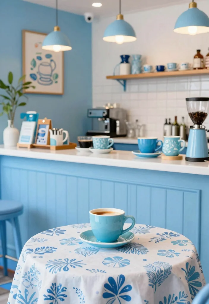 15 Blue Coffee Bar Ideas With Fresh Pop of Color - 14. Whimsical Blue Touches 1