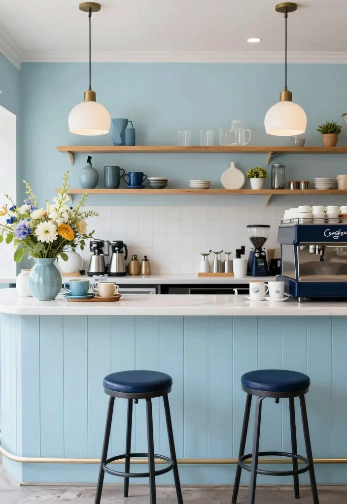 15 Blue Coffee Bar Ideas With Fresh Pop of Color - 15. Seasonal Blue Inspiration 1