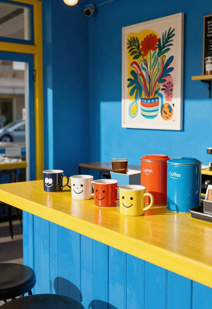 15 Blue Coffee Bar Ideas With Fresh Pop of Color - 5. Bright and Bold Contrast 1