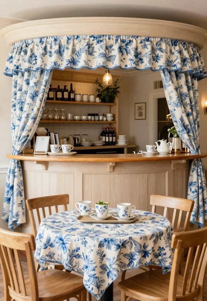 15 Blue Coffee Bar Ideas With Fresh Pop of Color - 8. Blue Floral Patterns 1