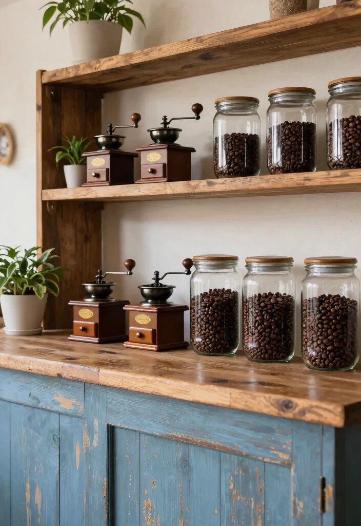 15 Blue Coffee Bar Ideas With Fresh Pop of Color - 9. Rustic Blue Vibes 1