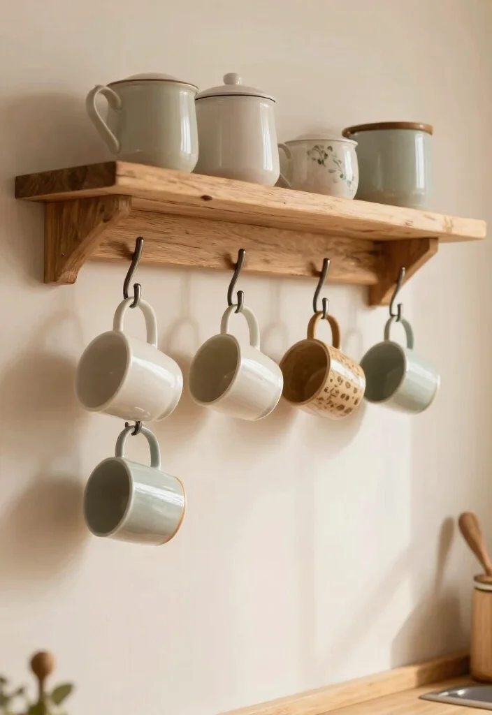 15 Coffee Bar Mug Display Ideas That Feel Cute & Organized - 14. Under-Shelf Mug Hooks 1