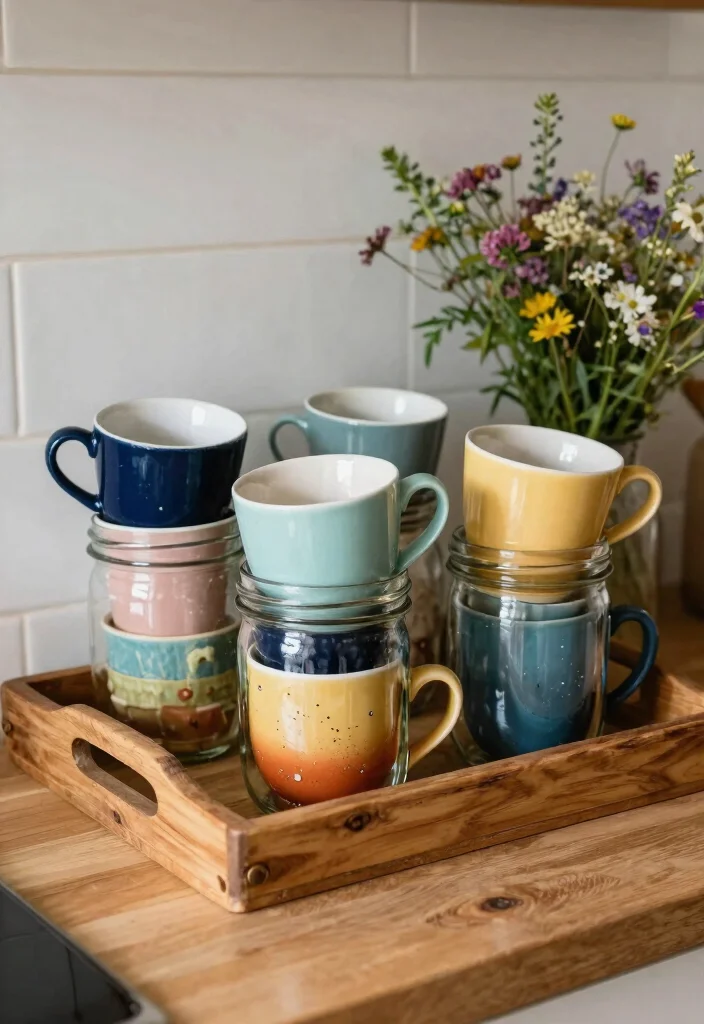 15 Coffee Bar Mug Display Ideas That Feel Cute & Organized - 3. Mason Jar Mug Storage 1