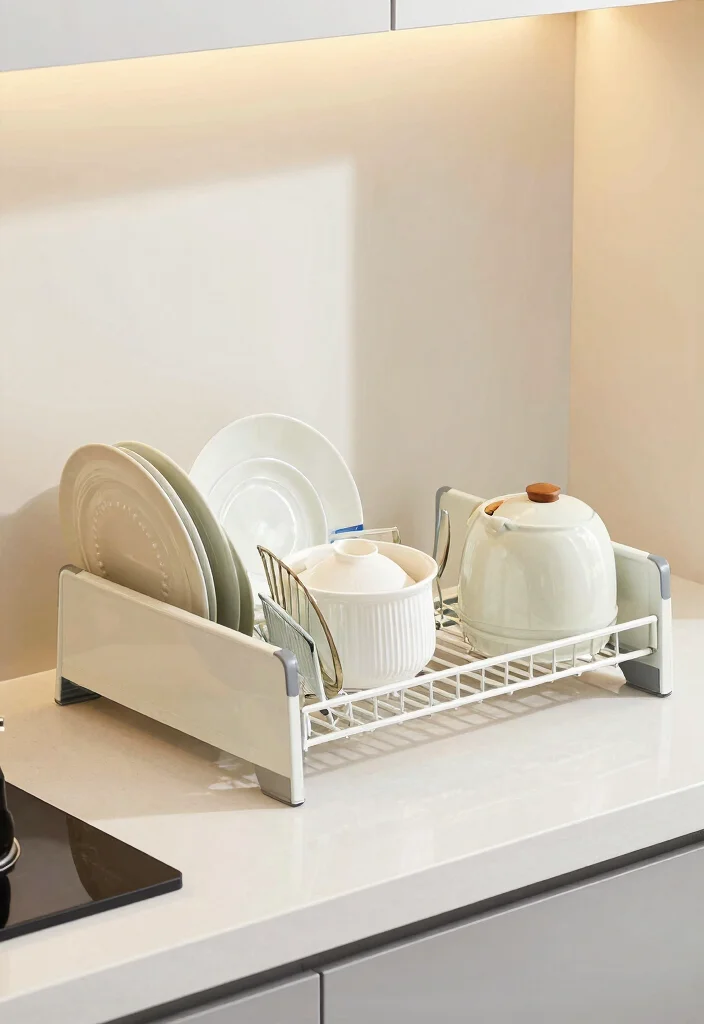 15 Kitchen Dishes Organization Ideas That Maximize Cabinets - 13. Foldable Dish Drying Rack 1