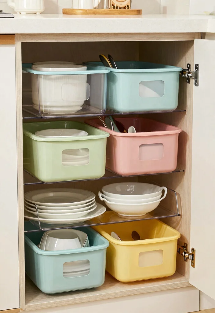 15 Kitchen Dishes Organization Ideas That Maximize Cabinets - 5. Clear Storage Bins 1