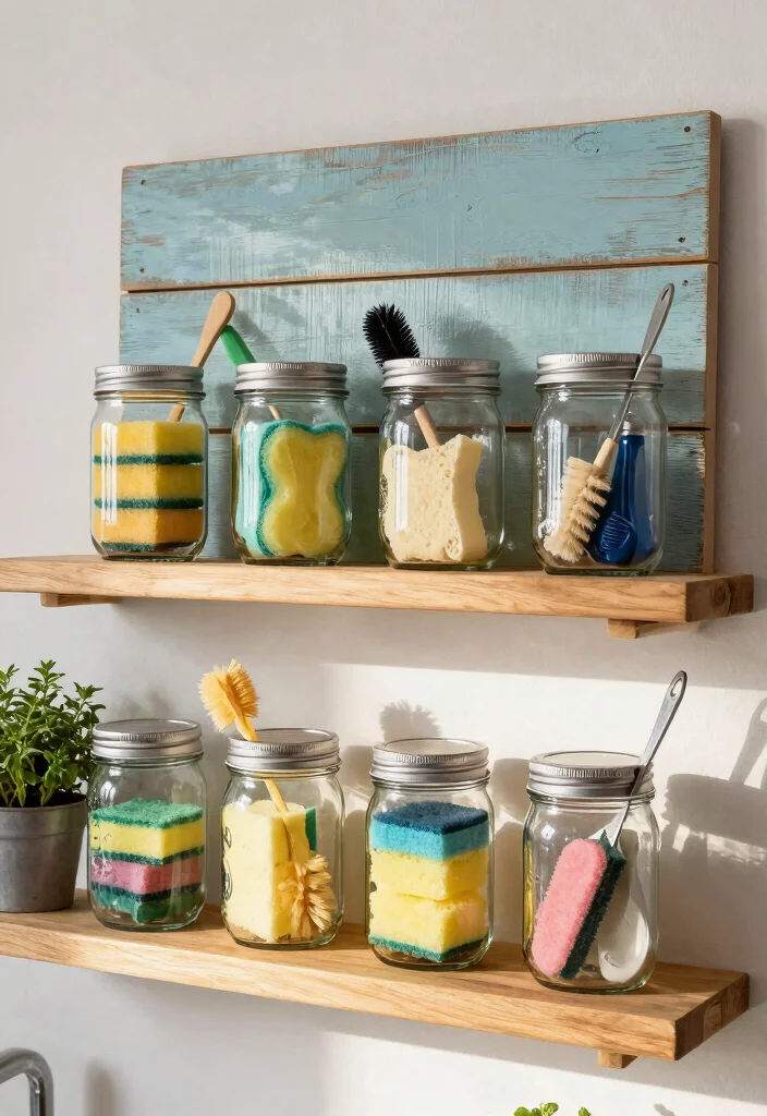 15 Kitchen Sink Organization Ideas That Feel Clean & Practical 1 15 Kitchen Sink Organization Ideas That Feel Clean & Practical - 1. Upcycled Mason Jar Storage 1