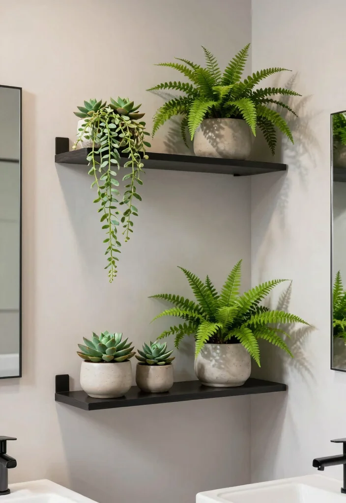 15 Plant Bathroom Decor Ideas That Feel Spa Inspired - 10. Floating Shelves with Greenery 1