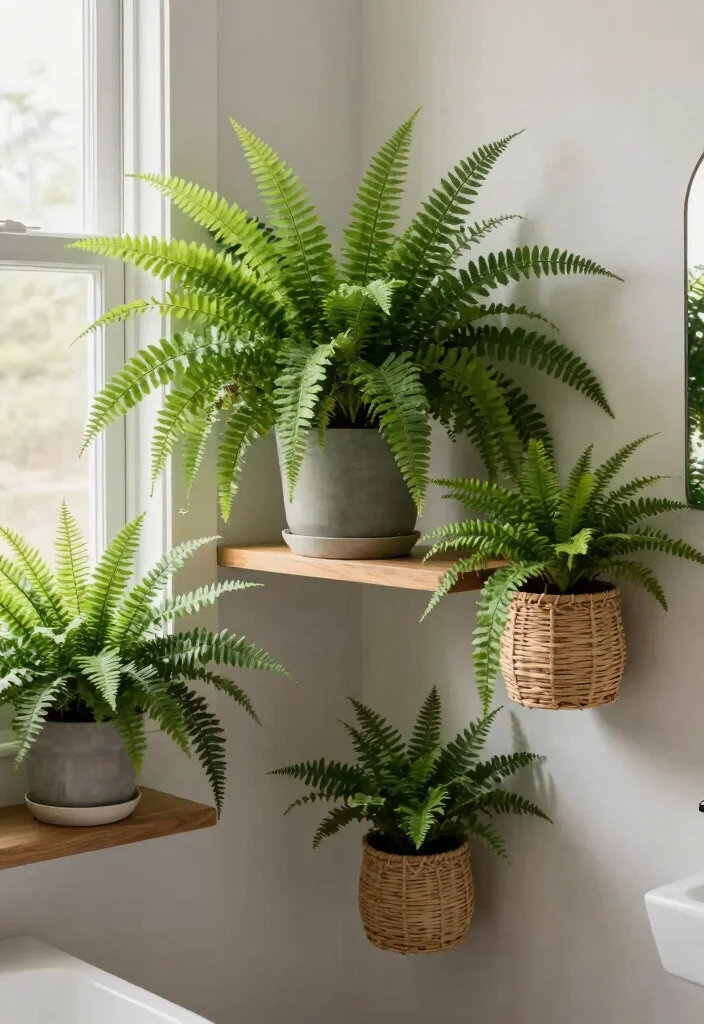 15 Plant Bathroom Decor Ideas That Feel Spa Inspired - 4. Serene Fern Displays 1