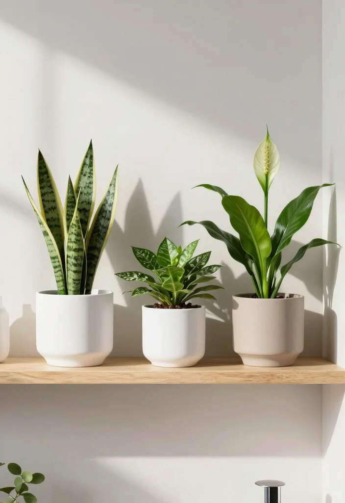 15 Plant Bathroom Decor Ideas That Feel Spa Inspired - 5. Minimalist Greenery Shelves 1