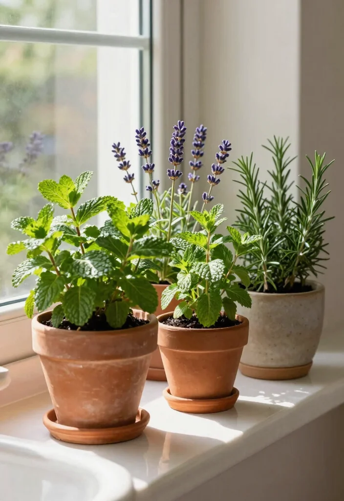 15 Plant Bathroom Decor Ideas That Feel Spa Inspired - 7. Aromatic Herbal Displays 1