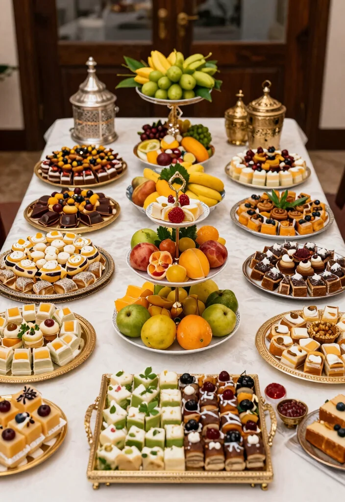 15 Ramadan Table Decor Ideas With Elegant Details - 13. Artistic Dessert Displays 1