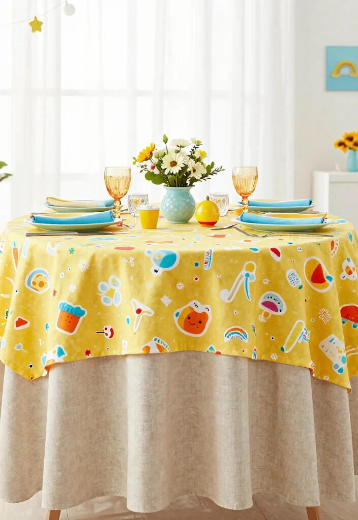 15 Simple Baby Shower Table Decor Ideas That Look Sweet - 13. Colorful Tablecloth Layers 1
