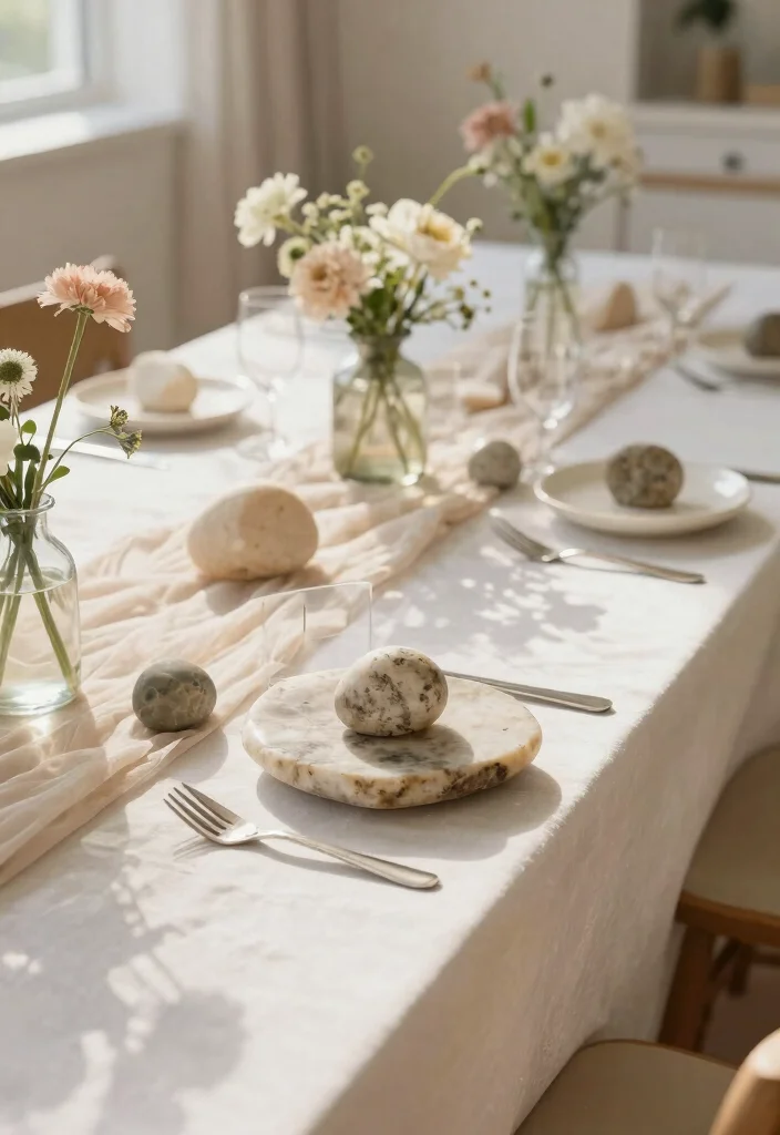 15 Simple Baby Shower Table Decor Ideas That Look Sweet - 9. Natural Stone Table Decor 1