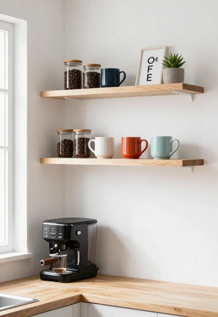15 Small Coffee Bar Ideas Counter Space That Maximize Every Inch 1 15 Small Coffee Bar Ideas Counter Space That Maximize Every Inch - 1. Floating Shelves for Instant Charm 1
