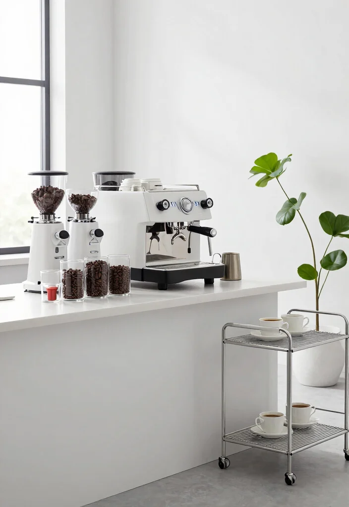 15 Work Coffee Bar Ideas That Boost Office Energy - 2. Modern Minimalism 1