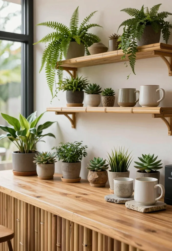 15 Work Coffee Bar Ideas That Boost Office Energy - 6. Nature-Inspired Coffee Station 1