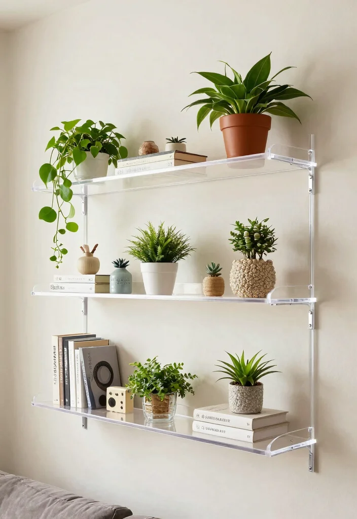 16 Acrylic Table Decor Ideas With Modern Minimal Style - 13. Acrylic Floating Shelves 1