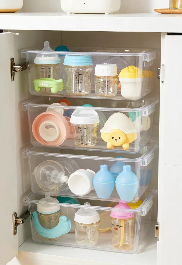 16 Baby Bottle Organization Kitchen Ideas That Stay Tidy - 10. Clear Plastic Bins 1