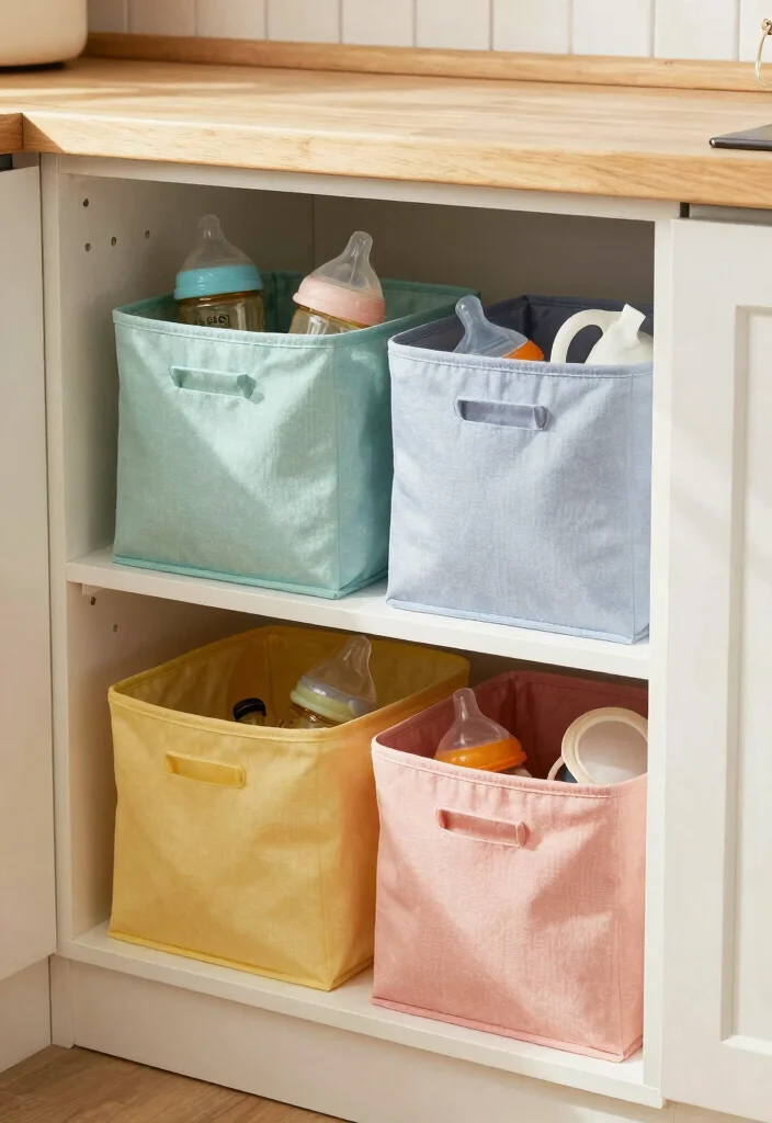 16 Baby Bottle Organization Kitchen Ideas That Stay Tidy - 14. Fabric Storage Bins 1