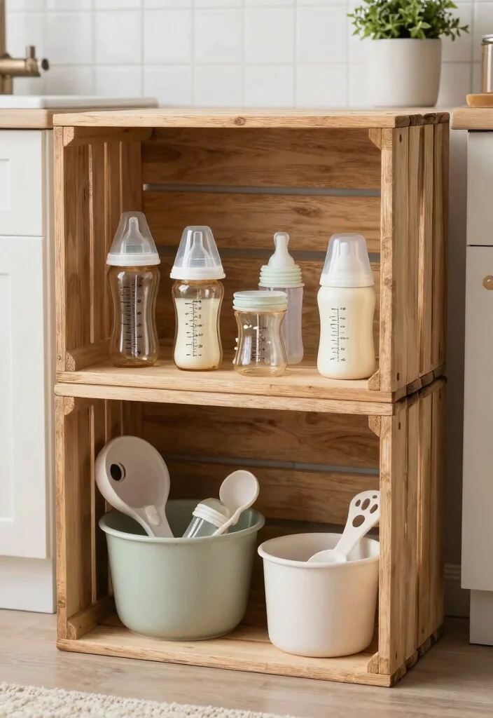 16 Baby Bottle Organization Kitchen Ideas That Stay Tidy - 6. Upcycled Crates 1
