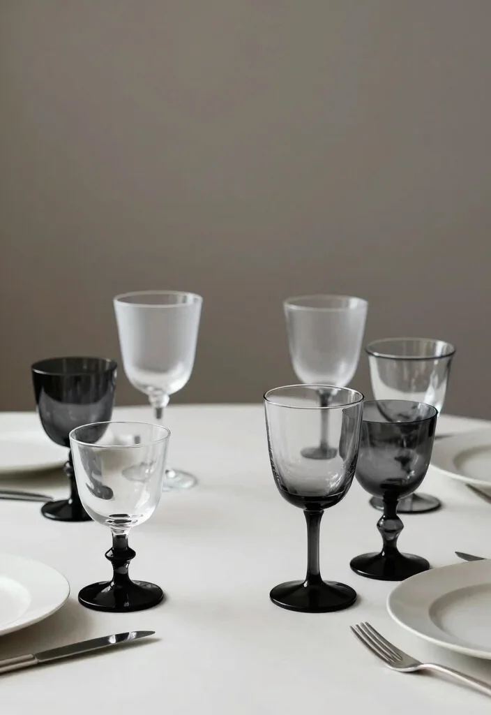 16 Black and White Table Decor Ideas With Bold Contrast - 10. Black and White Glassware 1