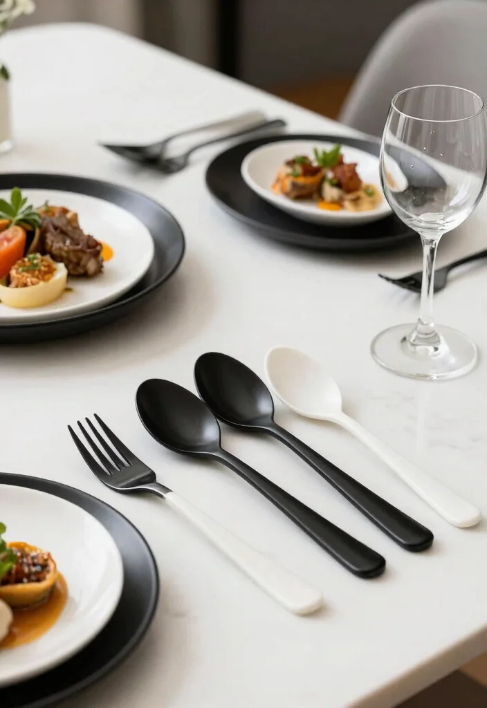 16 Black and White Table Decor Ideas With Bold Contrast - 15. Unique Serving Utensils 1