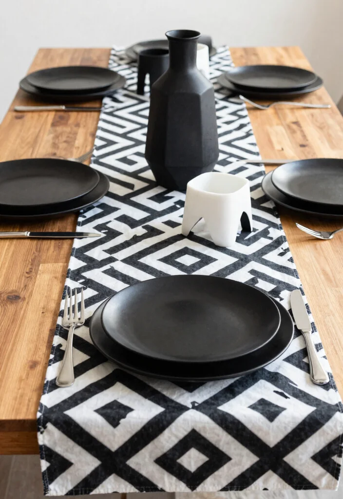16 Black and White Table Decor Ideas With Bold Contrast - 2. Geometric Patterns 1