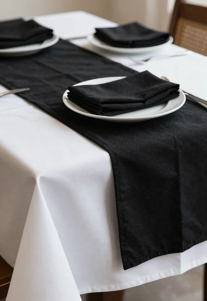 16 Black and White Table Decor Ideas With Bold Contrast - 5. Elegant Black and White Linens 1