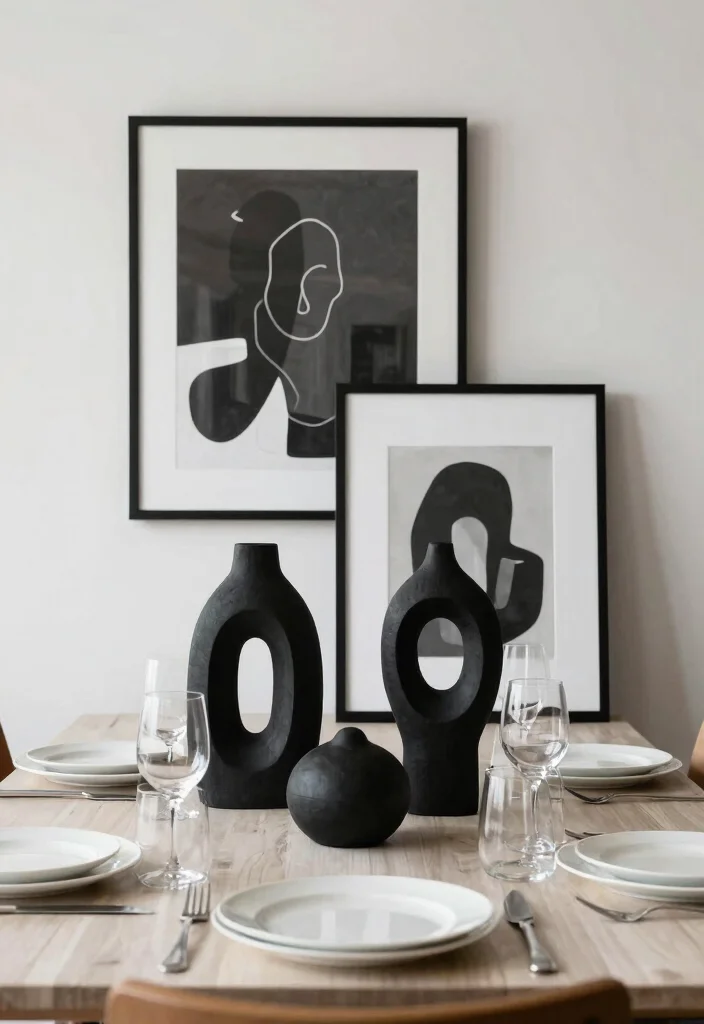 16 Black and White Table Decor Ideas With Bold Contrast - 6. Statement Black and White Art 1