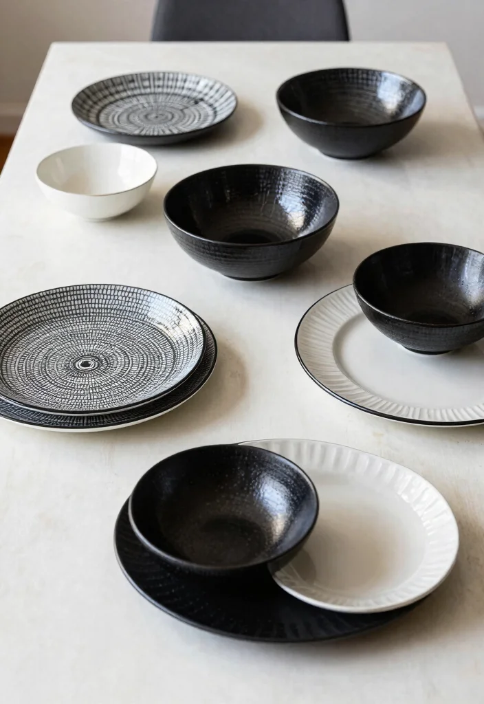 16 Black and White Table Decor Ideas With Bold Contrast - 7. Unique Serving Dishes 1