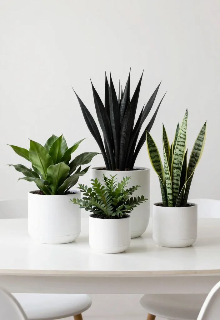 16 Black and White Table Decor Ideas With Bold Contrast - 9. Uplift with Plants 1