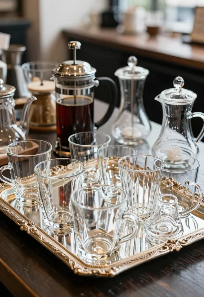 16 Bridal Shower Coffee Bar Ideas With Sweet Elegant Touch - 8. Beautiful Glassware Selection 1