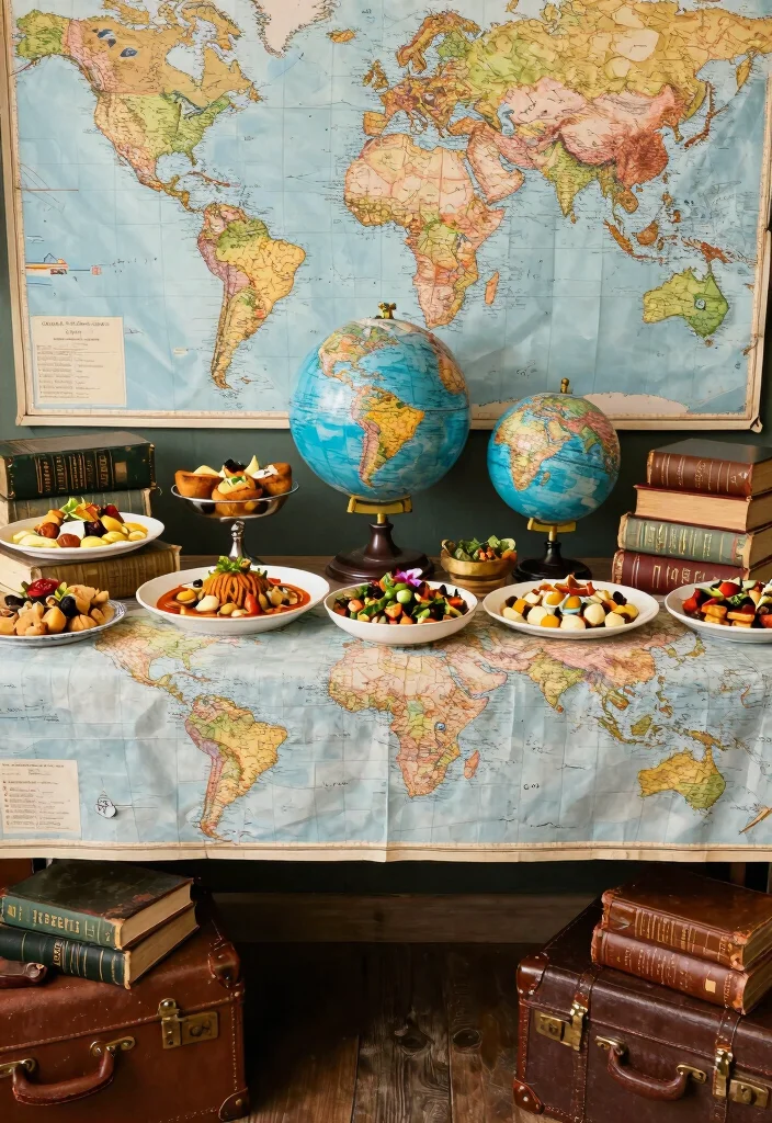 16 Buffet Table Ideas Decor That Impress Guests - 10. Vintage Travel Theme 1
