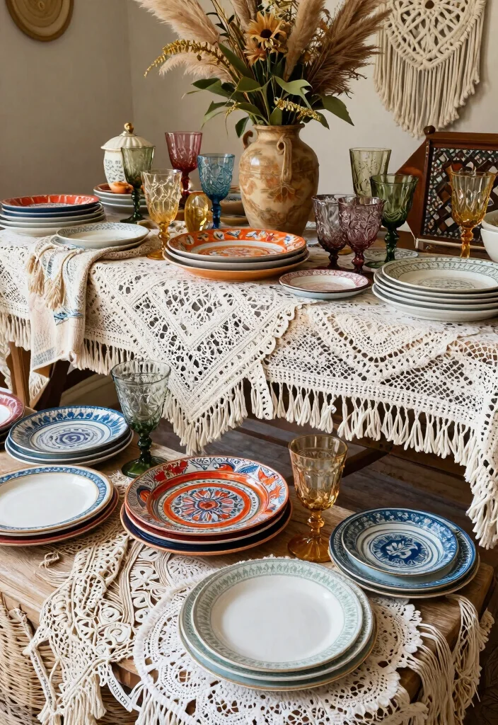 16 Buffet Table Ideas Decor That Impress Guests - 14. Vintage Boho Delight 1
