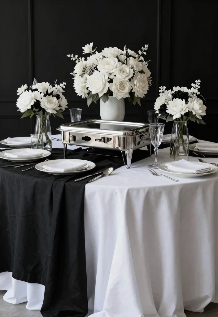 16 Buffet Table Ideas Decor That Impress Guests - 9. Elegant Black and White 1
