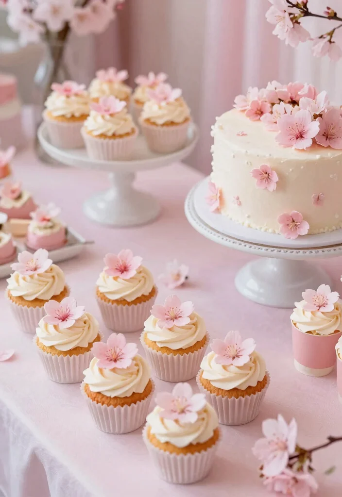 16 Cherry Blossom Table Decor Ideas With Soft Romantic Vibes - 10. Cherry Blossom Dessert Table 1