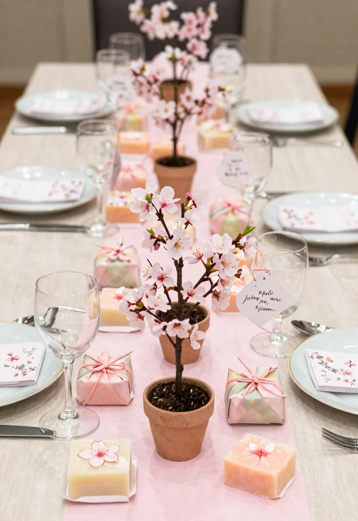 16 Cherry Blossom Table Decor Ideas With Soft Romantic Vibes - 7. Cherry Blossom Table Favors 1