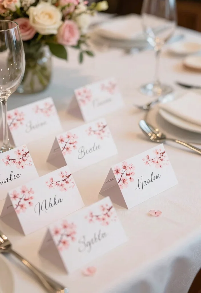 16 Cherry Blossom Table Decor Ideas With Soft Romantic Vibes - 8. Cherry Blossom Themed Seating Cards 1