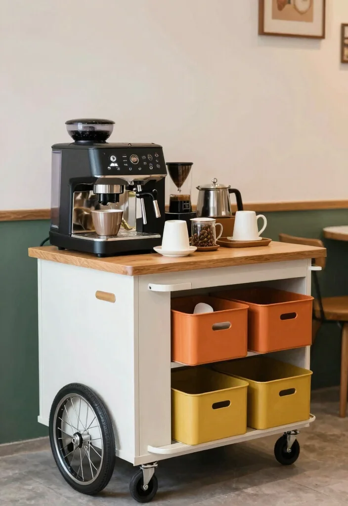 16 Coffee Bar Design Ideas That Look Sleek & Functional - 11. Compact Coffee Cart 1
