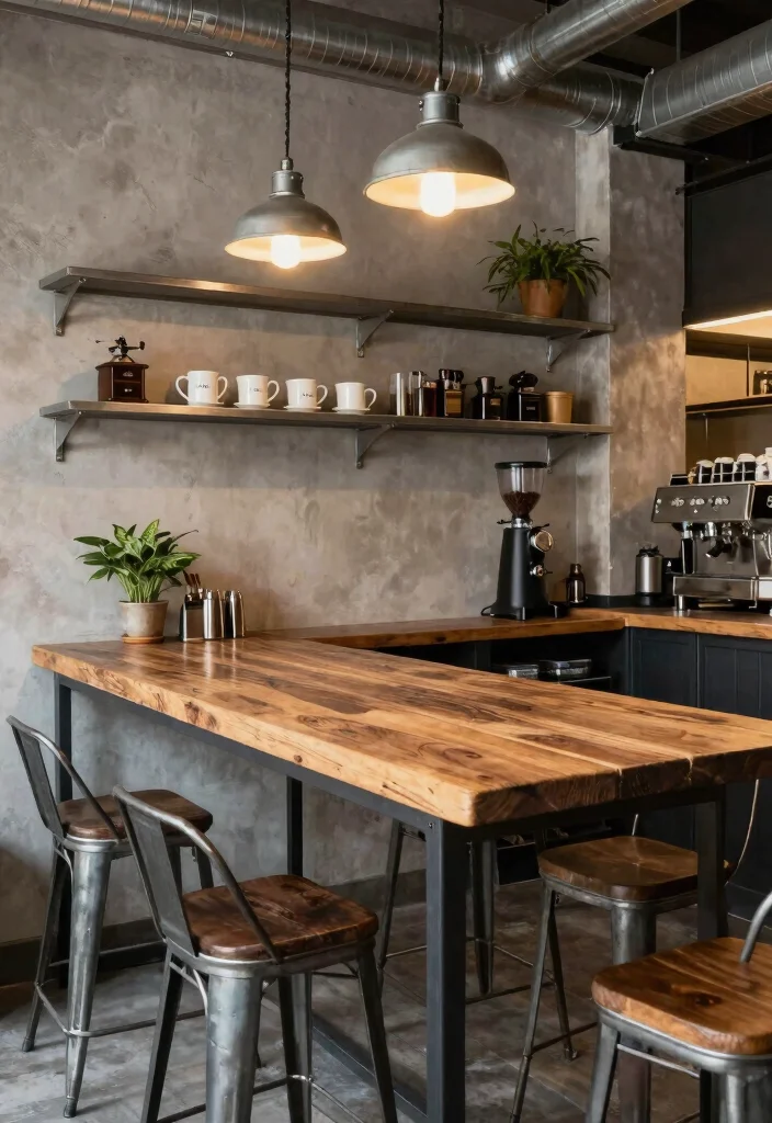16 Coffee Bar Design Ideas That Look Sleek & Functional - 3. Industrial Chic Coffee Bar 1