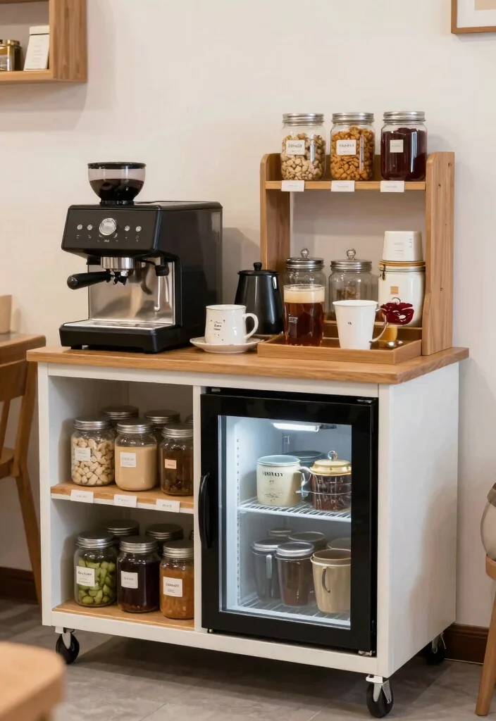 16 Coffee Bar Design Ideas That Look Sleek & Functional - 6. Multi-Purpose Coffee Bar 1