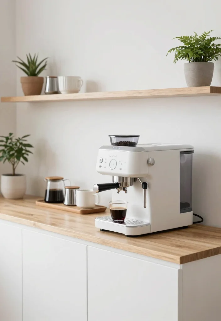 16 Coffee Bar Design Ideas That Look Sleek & Functional - 9. Sleek Scandinavian Coffee Station 1